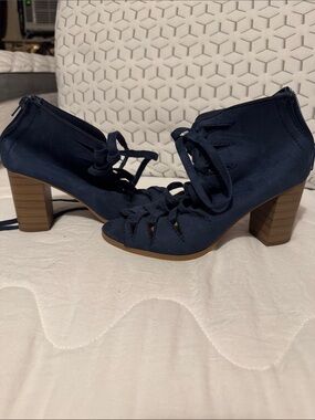 Marshalls Navy Lace-Up Block Heel Sandals